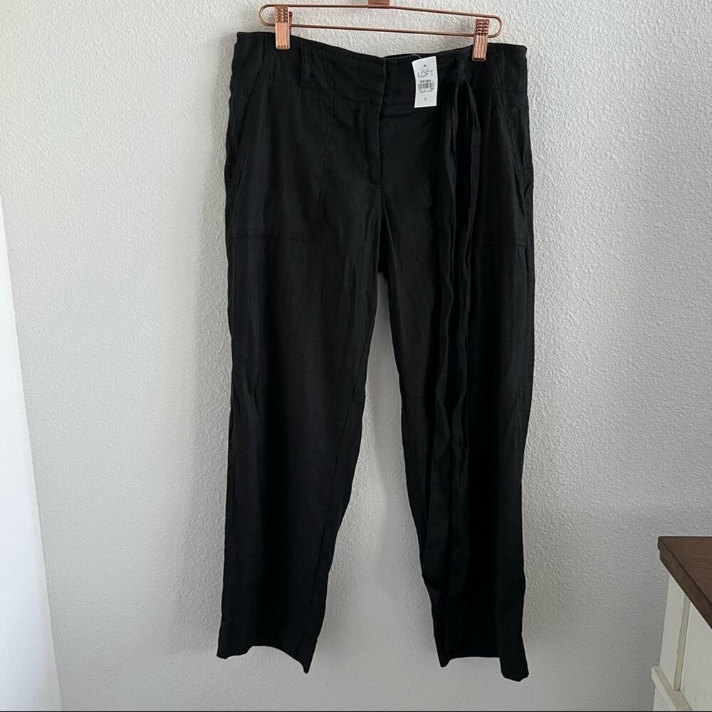 NWT Ann Taylor LOFT Black Pants Linen Blend Tie Waist 2